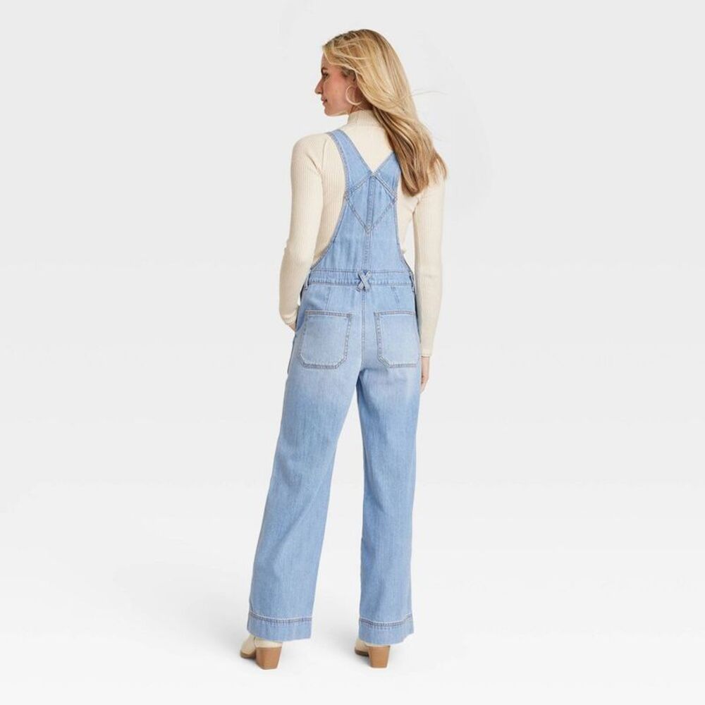 Universal Thread - Universal Thread Women's Wide Leg Denim Overalls F Light Wash - Picture 2 of 3
